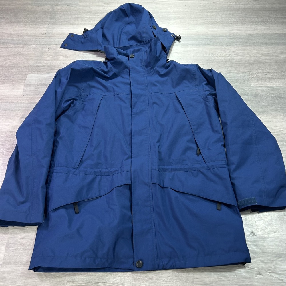 Eddie Bauer GORE-TEX Jacket Mens Small Blue Hooded Waterproof Windproof Full Zip